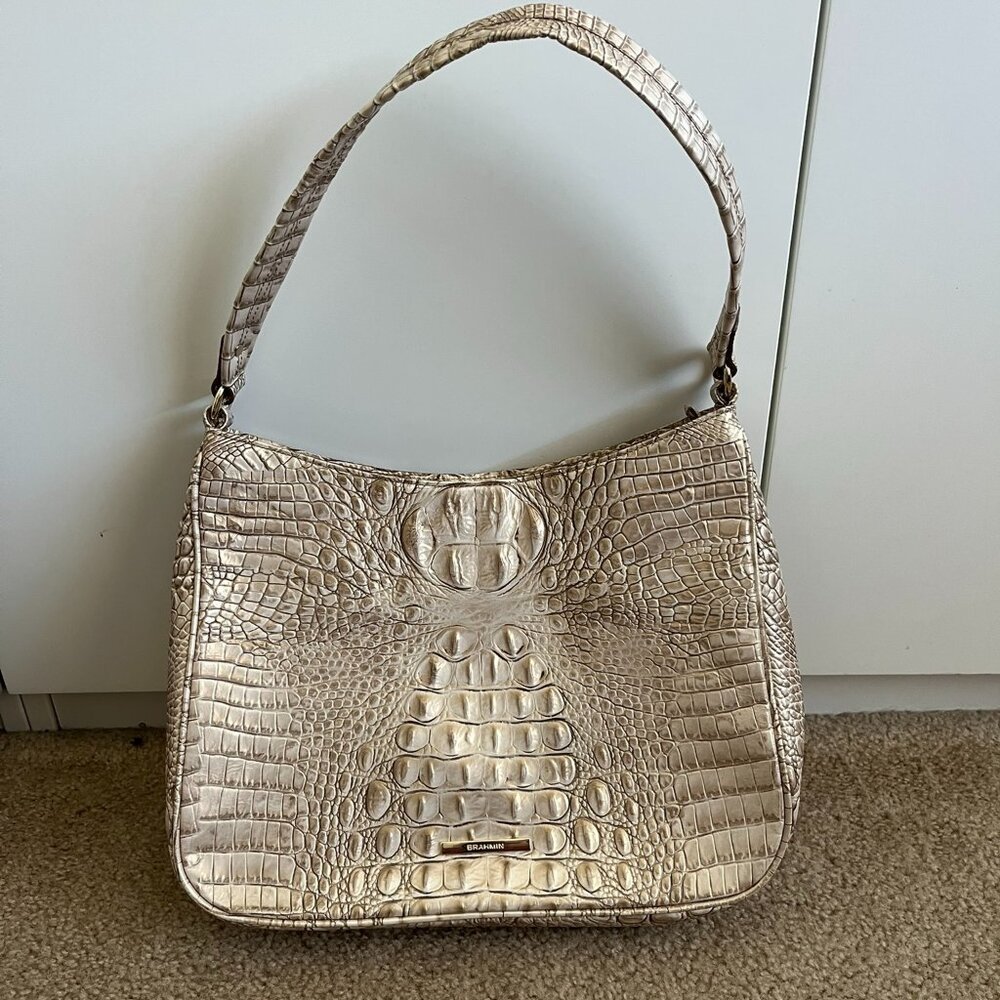 Brahmin Vintage Melbourne Purse - Cream / Gold Leather Croc